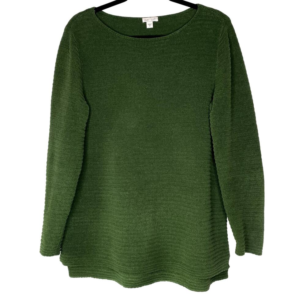 J. Jill Green Chenille Knit Sweater Size Medium Comfycore Loungewear Grandmacore